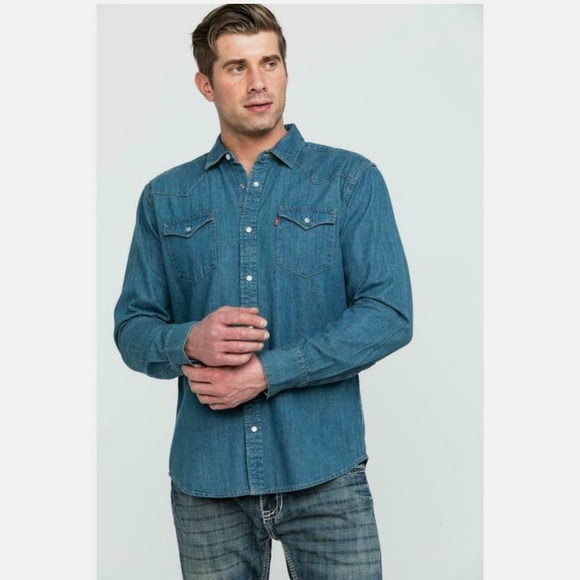 Levi's Men's Denim Long Sleeve Western Shirt BLUE 3LYLW2262  size Large - Picture 1 of 12